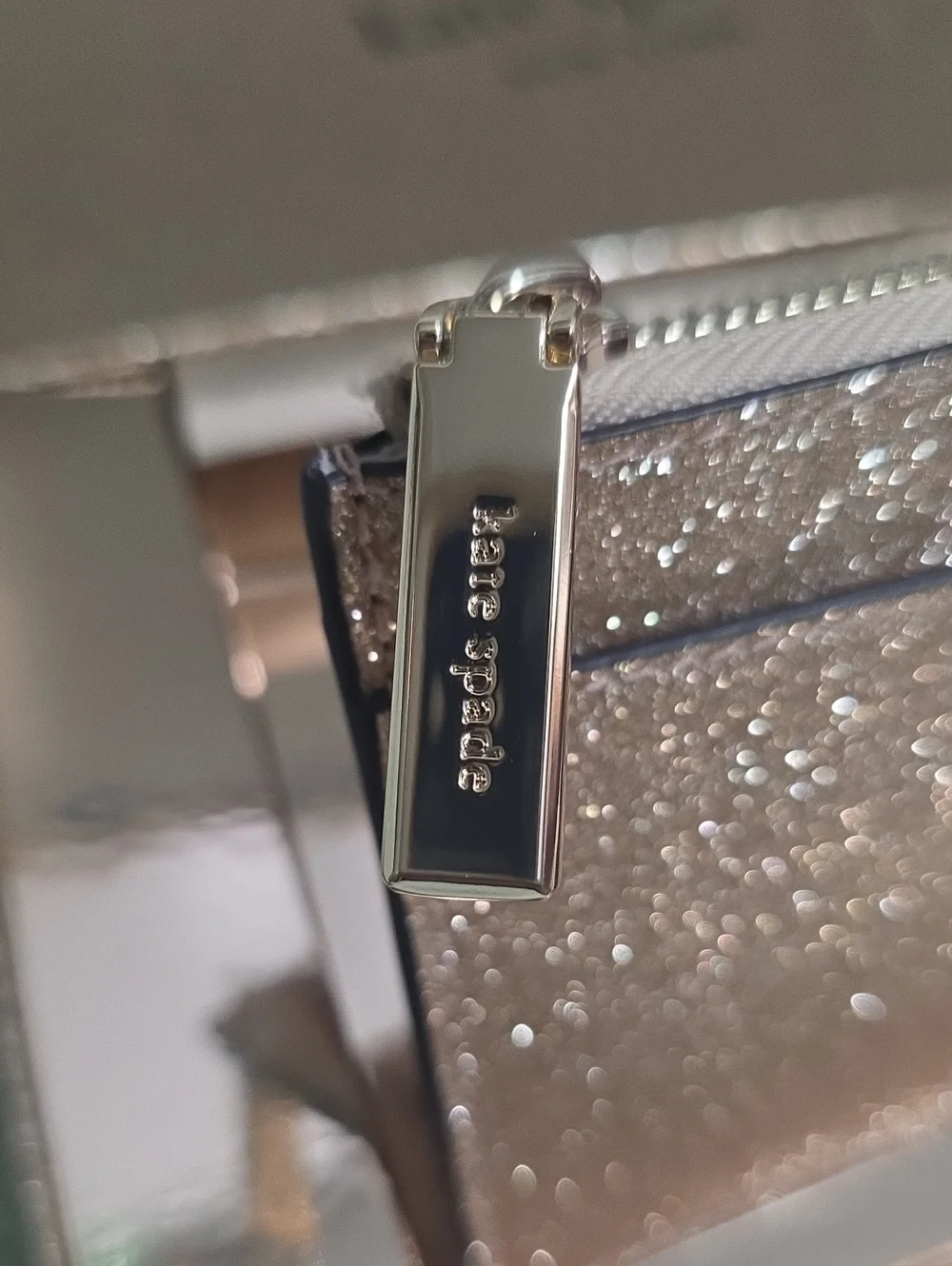Kate Spade New York rose gold glitter cardholder clutch